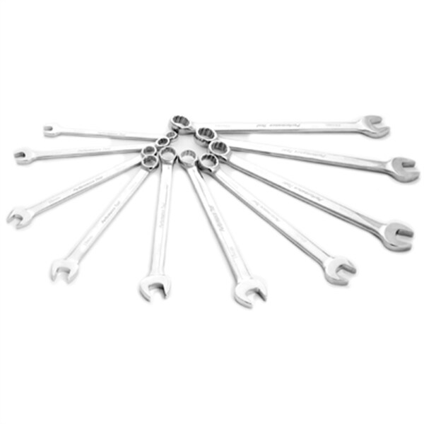 Performance Tool Combination Wrench Set, 10 Piece, 10mm to 19mm, 12 Point Box End, Fully Polished, Long Length W30102